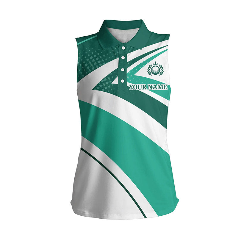 Women sleeveless polo shirt custom name Green and white golf shirt, sleeveless golf tops for ladies NQS5638