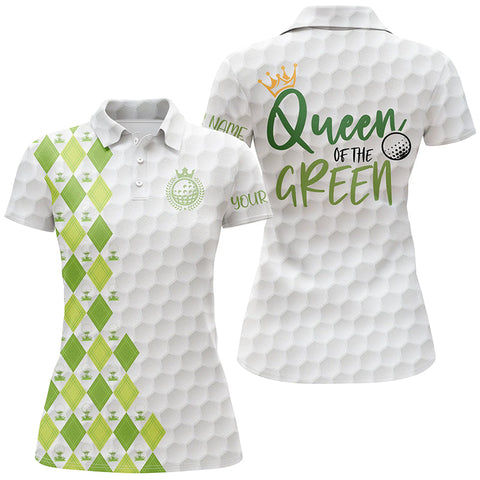 Green argyle pattern Womens golf polo shirt custom name Queen of the green funny golf shirt for women NQS4849