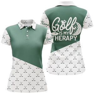 Golf is my therapy Womens golf polos shirts custom name green golf clubs pattern golf shirts for women NQS5155