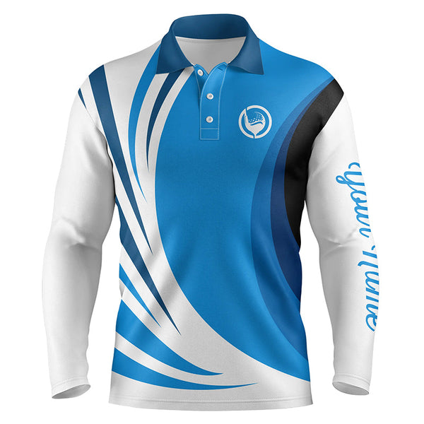 Mens polo golf shirts custom name blue and white golf shirt, team golf shirts mens NQS5660