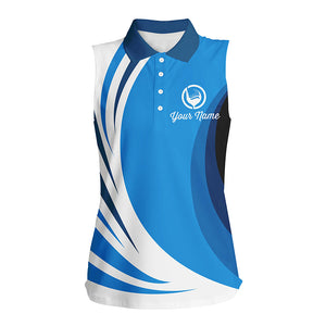 Women's golf sleeveless tops custom name blue and white golf shirt, team golf shirts ladies NQS5660