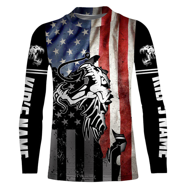 Fish reaper skull Fishing American Flag 4th July patriot Custom performance Patriotic Fishing Shirts NQS3565