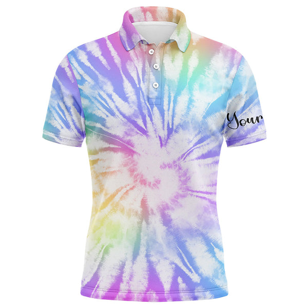 Mens golf polo shirt watercolor tie dye background custom name golf shirt, golfing gift NQS4070