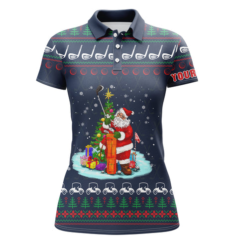 Funny ugly Christmas Women golf polo shirt custom Santa golf ladies Xmas golf shirt NQS6799