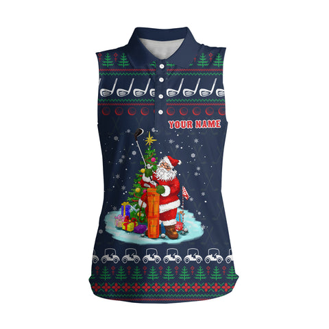 Funny ugly Christmas Womens sleeveless polos custom Santa golf Xmas golf shirt NQS6799