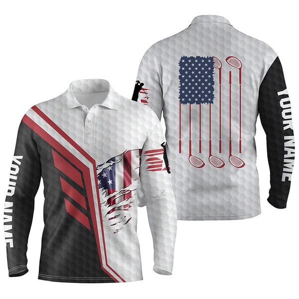 American flag golf clubs white golf balls skin custom Men golf polo shirts, personalized golf gifts NQS4850