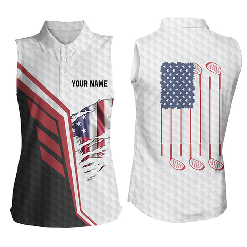 American flag golf clubs white golf balls skin custom Women sleeveless polo shirts, golfing gifts NQS4850