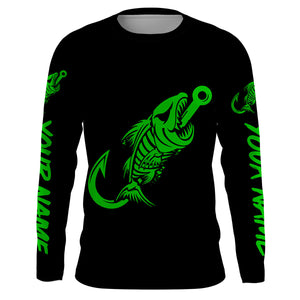 Customized green black Fish hook skull reaper sun protection performance long sleeve fishing jerseys NQS3566