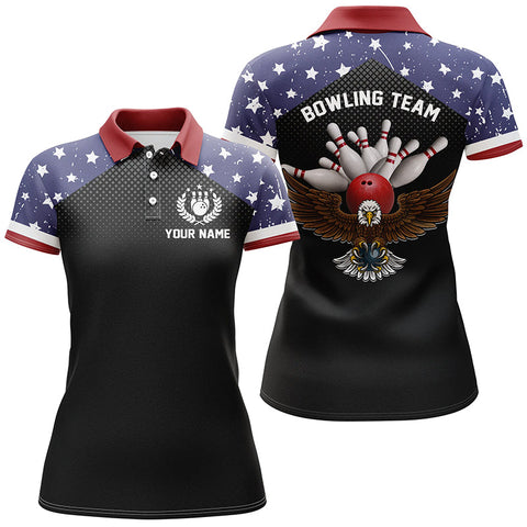 American flag patriot women bowling polo shirts custom name and team name bowling team shirts jersey NQS4866