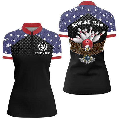 American flag patriot women's bowling Quarter Zip shirts custom team name bowling team shirts jersey NQS4866