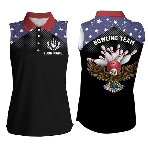 American flag patriot women Sleeveless polo shirts custom name & team name bowling team shirts jersey NQS4866