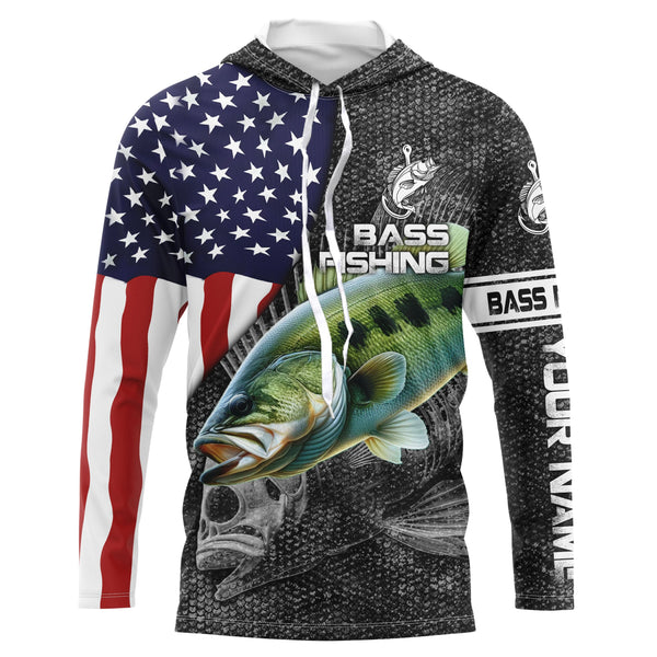 Largemouth Bass fishing American flag custom fishing shirts for men Performance Long Sleeve NQS3708