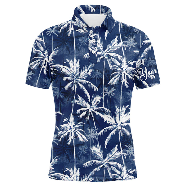 Men golf polo upf shirts with tropical background blue watercolor palms custom team golf polo shirts NQS3711