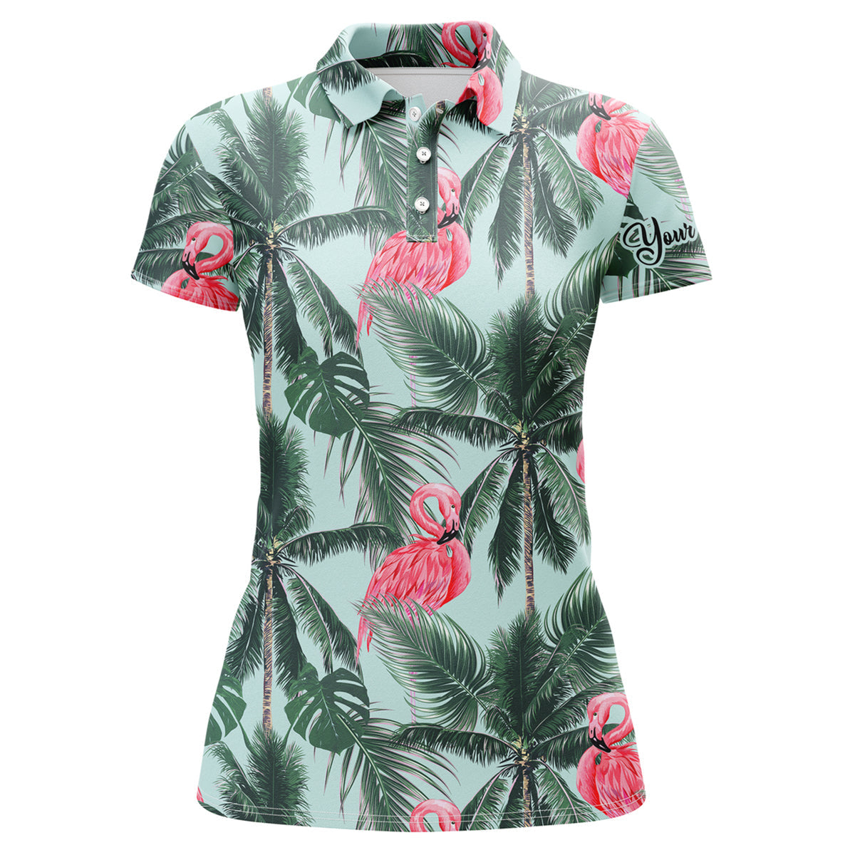 Women golf polo shirt with Pink flamingos tropical palm leaves custom team golf polo shirts NQS3712