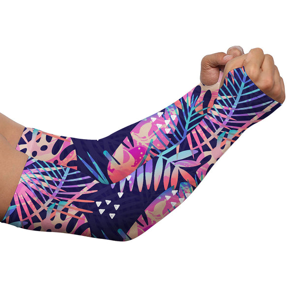 Golf Arm Sleeves long fingerless gloves colorful tropical plants and palm leaves NQS3713