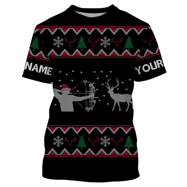 Funny Ugly Sweater pattern Bow Hunter Deer Hunting Customized name All over print Shirts, christmas shirt ideas for hunter - NQS2469