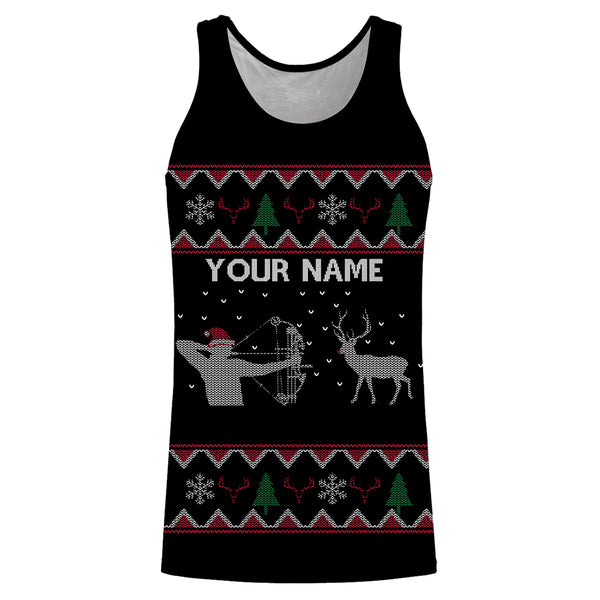 Funny Ugly Sweater pattern Bow Hunter Deer Hunting Customized name All over print Shirts, christmas shirt ideas for hunter - NQS2469