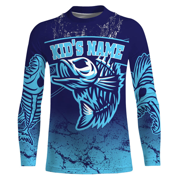 Fish reaper skull fishing tattoo jerseys, Fish skeleton Long Sleeve Fishing tournament shirts | Blue NQS3720