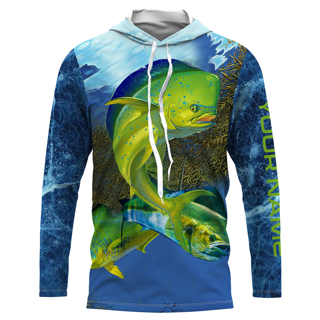 Mahi - Mahi Fishing Blue Deep Sea Custom UPF Fishing Shirts Jersey, Custom Fishing Shirts with Hood NQS3177 Kid Long Sleeves UPF / L