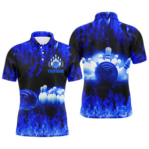 Blue flame Mens polo bowling shirts, Personalized men's bowling jerseys, bowling team jerseys NQS5199