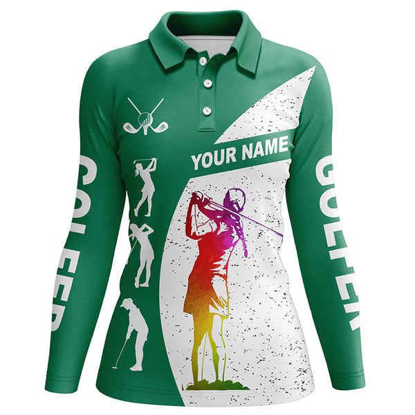 Green and white golf shirt custom name golf polo shirts women's, best golf gifts NQS5685