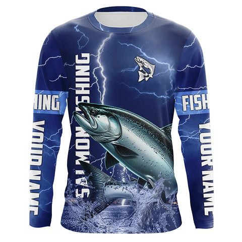 Chinook salmon Fishing blue lightning jerseys custom performance Long Sleeve tournament fishing shirts NQS6331