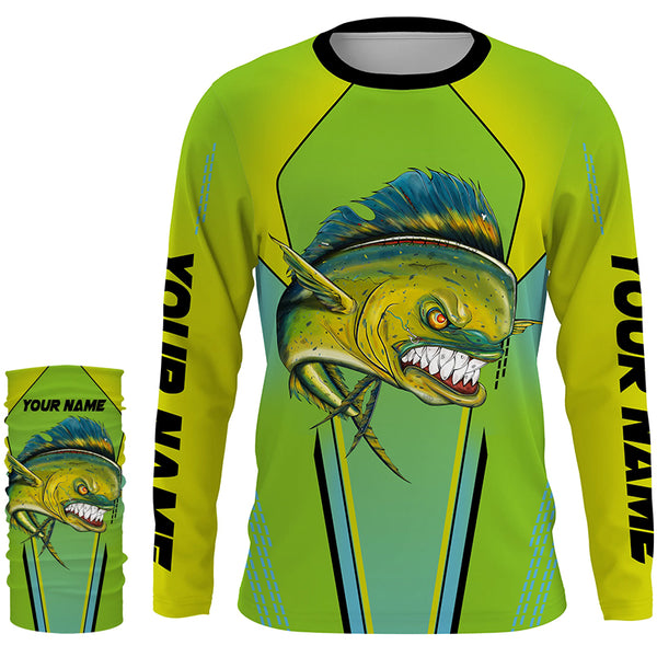 Mahi mahi Fishing jerseys, Dorado green scales Custom name Long Sleeve tournament Fishing Shirts NQS4514