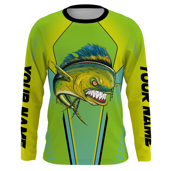 Mahi mahi Fishing jerseys, Dorado green scales Custom name Long Sleeve tournament Fishing Shirts NQS4514