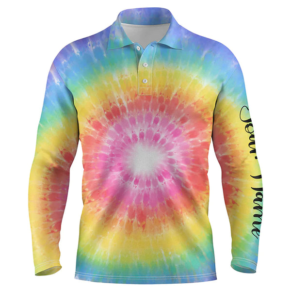 Mens golf polo shirts with rainbow coloured tie dye painted custom name pattern golf shirt for men NQS4660