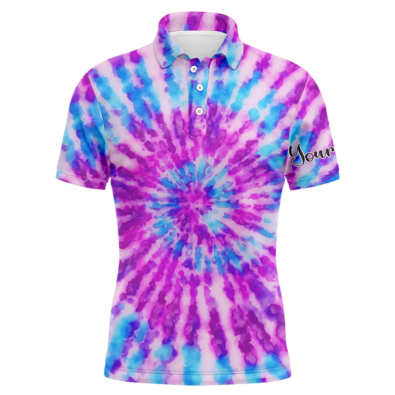 Mens golf polo shirts with watercolor purple tie dye custom name pattern golf shirt for men NQS4661