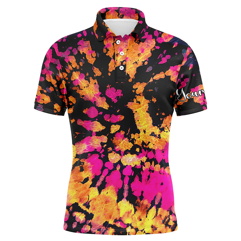 Mens golf polo shirts with yellow, pink, black tie dye pattern custom name pattern golf shirt for men NQS4663