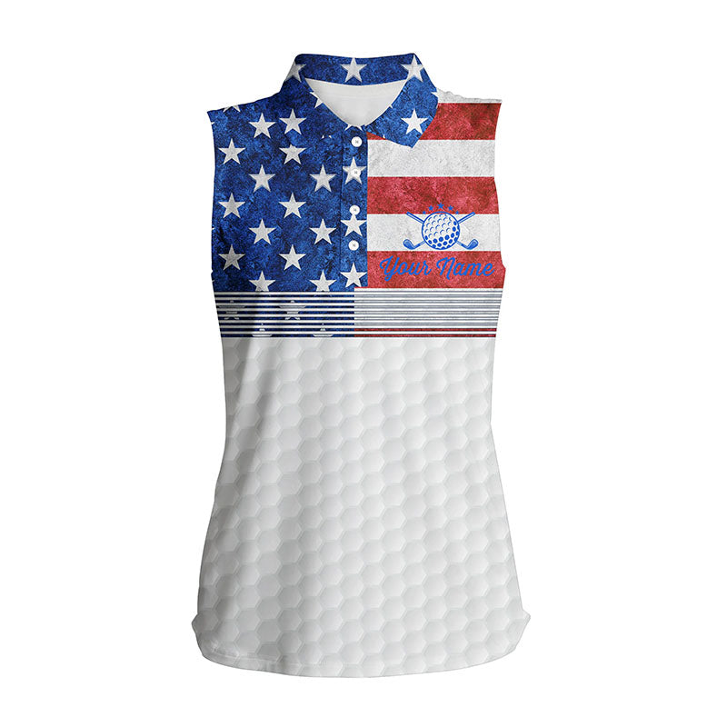 American flag white Women sleeveless polo shirt custom name patriotic golf shirts for women NQS5700