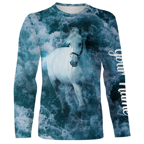 Blue ocean waves Horse riding tops Custom Name 3D equestrian riding shirts, horse long sleeve shirt NQS3192