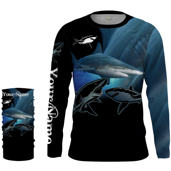 Blacktip shark Fishing Customize Name UV protection UPF 30+ long sleeves fishing shirts, Personalized Fishing Gift NQS2092