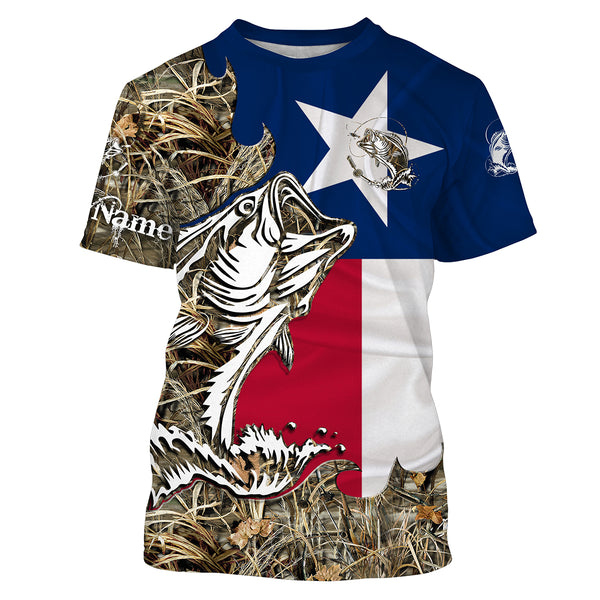 TX Texas Bass fishing flag camo Custom sun protection performance fishing shirts for men, women kid NQS3585