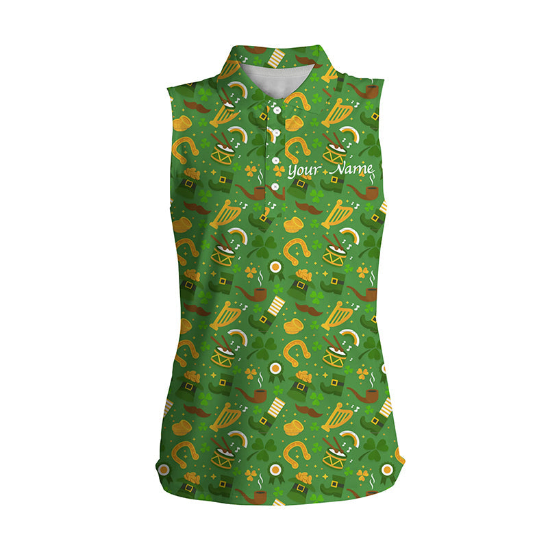 Women sleeveless polo shirt Saint Patrick's day green pattern golf custom team golf polo for women NQS4724