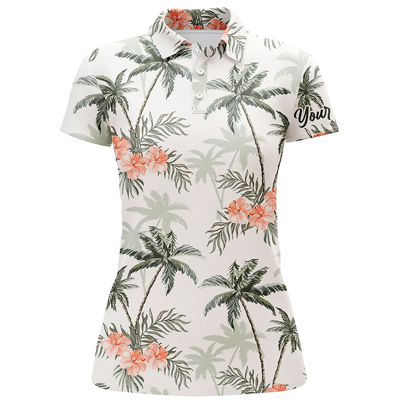 Tropical palm trees pattern Womens golf polo shirts custom team floral golf shirt womens NQS5723