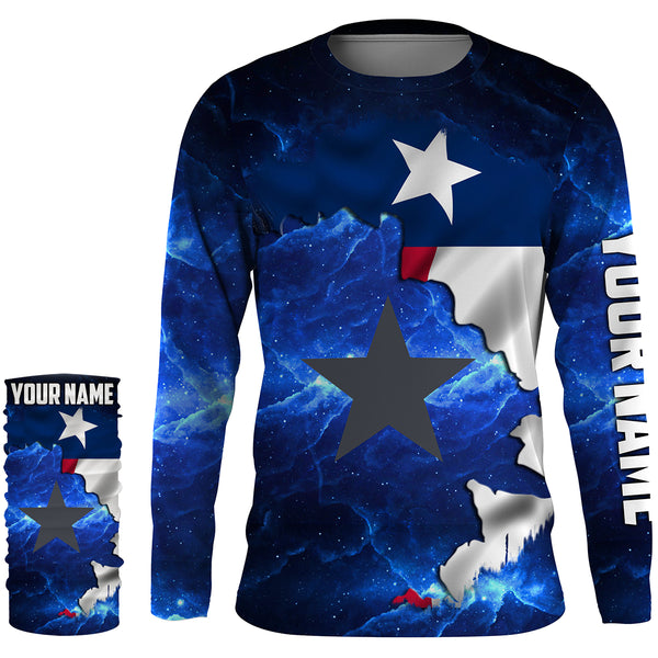 Texas Flag blue galaxy Universe patriotic Custom sun protection fishing jersey - Texas fishing shirts NQS3589