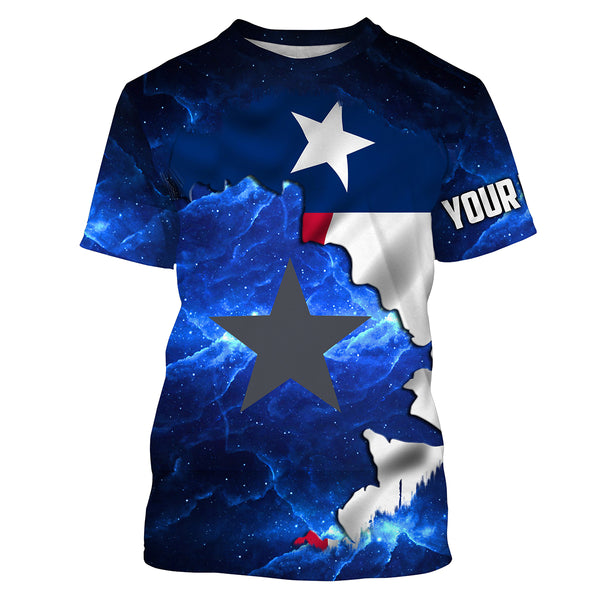 Texas Flag blue galaxy Universe patriotic Custom sun protection fishing jersey - Texas fishing shirts NQS3589