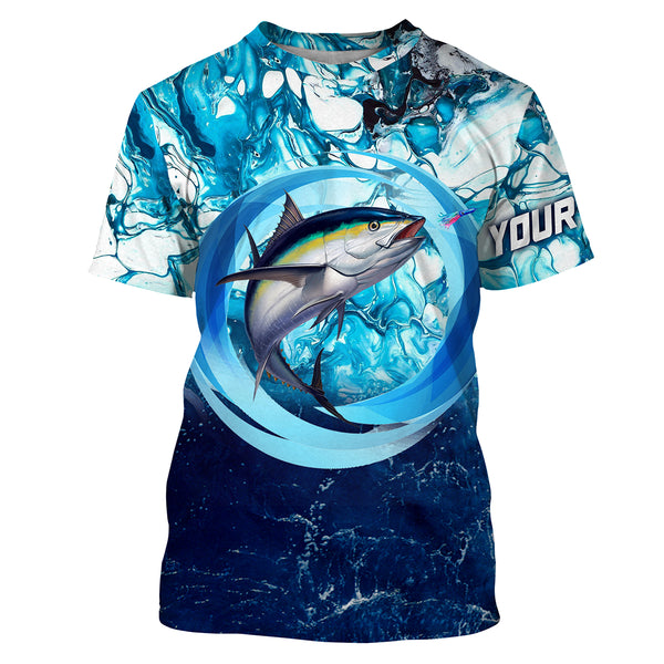 Tuna fishing blue water sea camo saltwater fishing Custom name UV protection performance fishing shirt NQS2622
