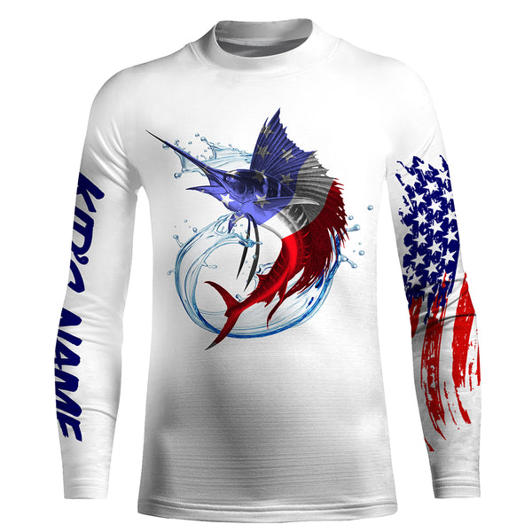 Sailfish fishing American flag patriotic Custom Name fishing jersey, Gifts for Fisherman NQS2942