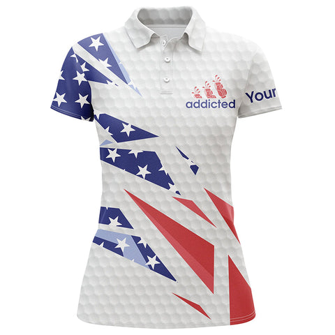 American flag white golf addicted Womens golf polo shirts custom name patriotic golf tops for women NQS5449