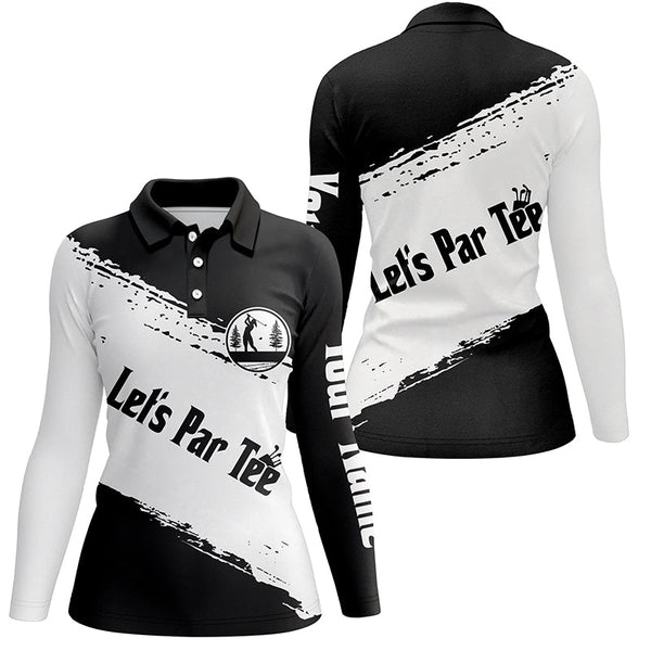 Black and white Womens golf polo shirts custom name let's par tee golf tops for women NQS5454
