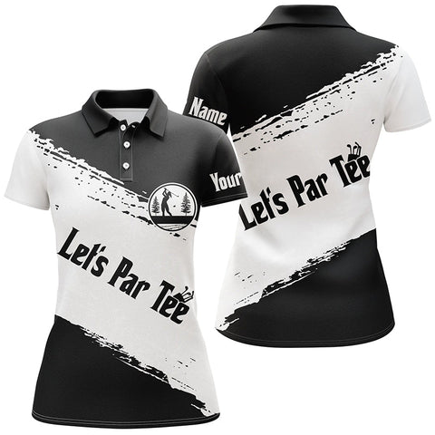 Black and white Womens golf polo shirts custom name let's par tee golf tops for women NQS5454
