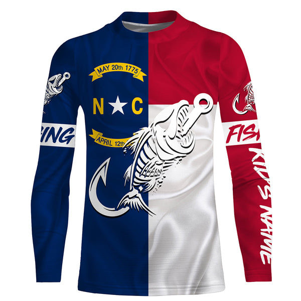 NC Fishing Custom North Carolina Flag Fish hook skull Custom Name sun protection custom fishing shirts NQS3471