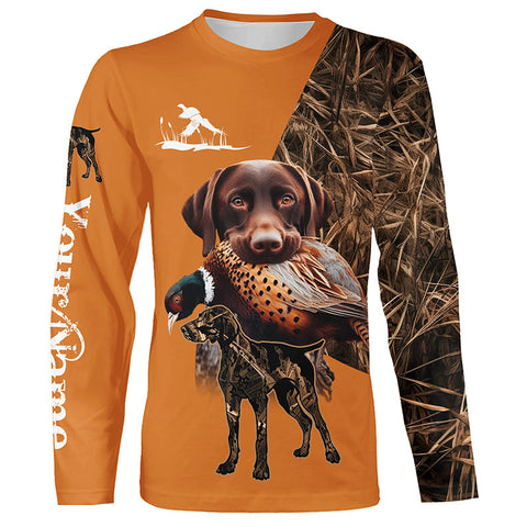 Pheasant Hunting with German Shorthaired Pointer GSP Custom Camo Full Printing Shirts, Hunting Gifts NQS2636