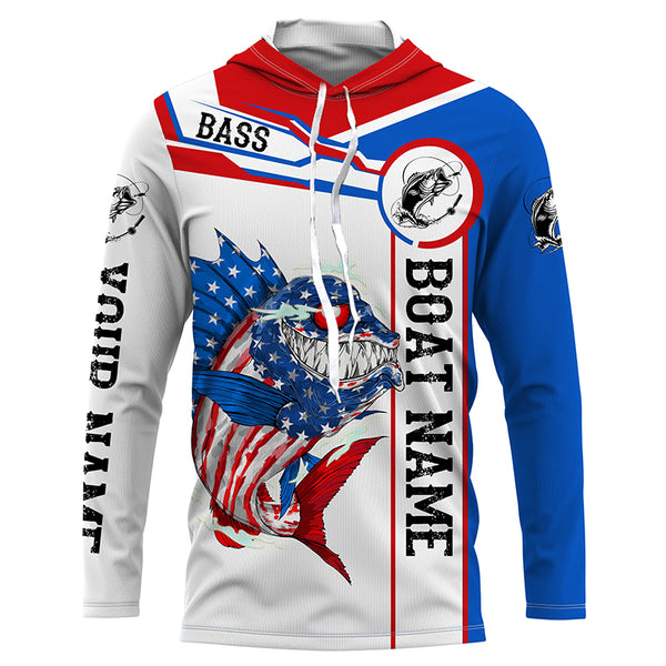 Angry Largemouth Bass American flag patriot fishing Custom name and boat name tournament fishing shirt NQS4551