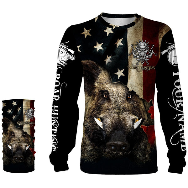 Boar hunting camo American flag patriotic Customize Name 3D All Over Printed Shirts NQS1436