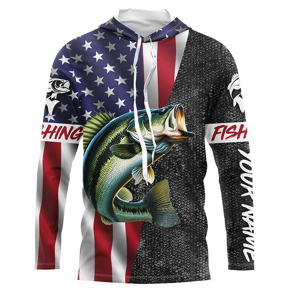 American Flag Bass Fishing Custom long sleeve Fishing Shirts for men, Bass Fishing jerseys NQS4926