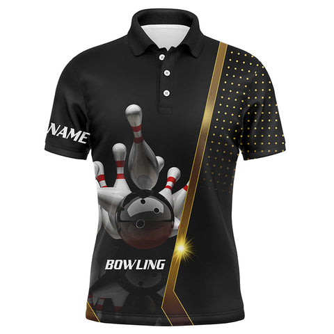 Personalized Men Polo Bowling Shirt Black and Gold Men Bowlers Custom Team bowling Jersey NQS5947